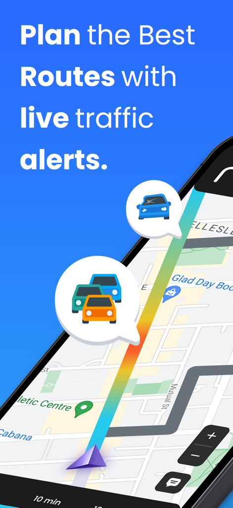 Smartphone mostrando mapa de navegação GPS com alertas de tráfego ao vivo e planejamento de rota