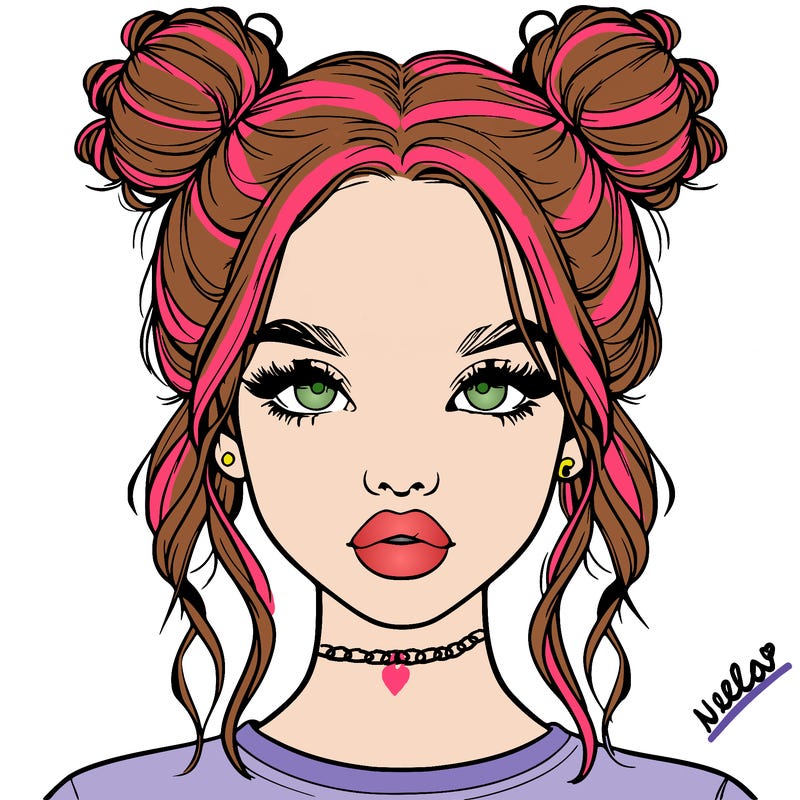 realistic girl with two buns in hair and lips