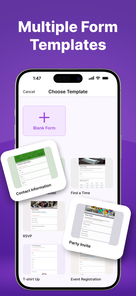 GForm Builder® ~ Google Form - Una colección de plantillas de formularios móviles que incluyen RSVP e Información de Contacto en la aplicación GForm Builder