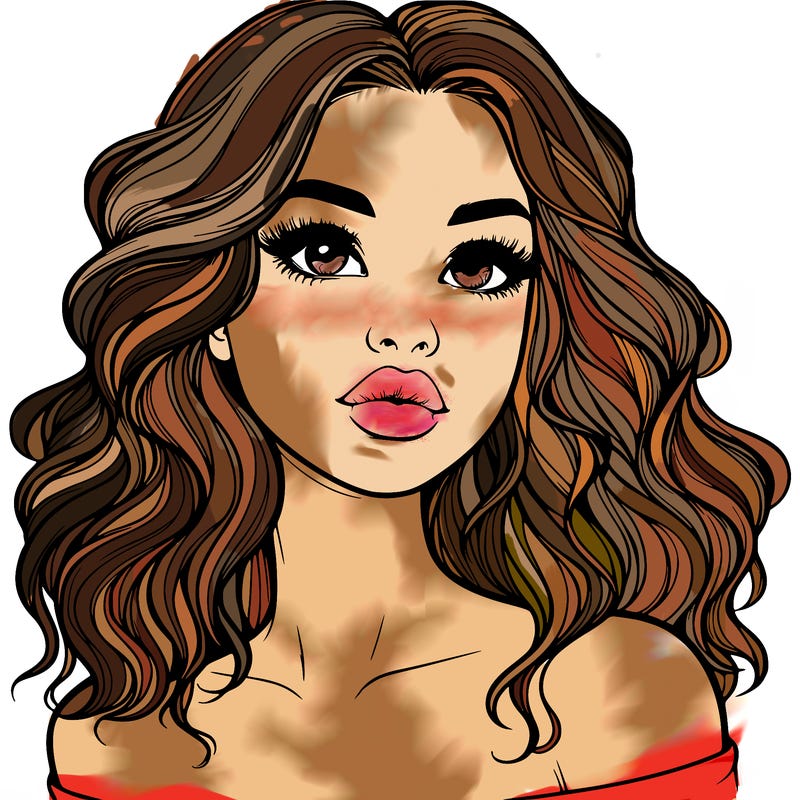 realistic girl with wavy hair and lips