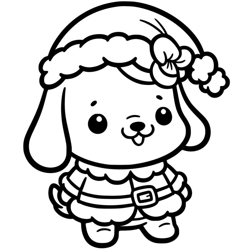 a cute cartoon dog, dressed like santa