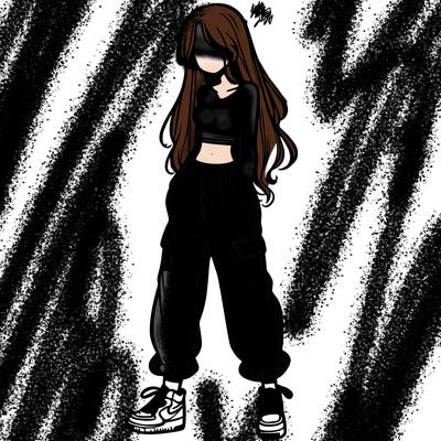 girl in baggy pants crop top and long hair