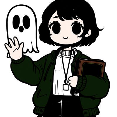 a girl with short hair and a jacket who holds a haunting scrapbook