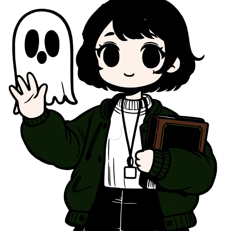 a girl with short hair and a jacket who holds a haunting scrapbook