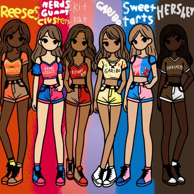 a group of girls wearing crop tops and shorts