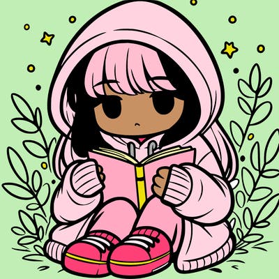 girl in oversized hoodie reading a book
