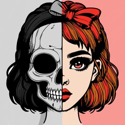realistic girl with half skull mask