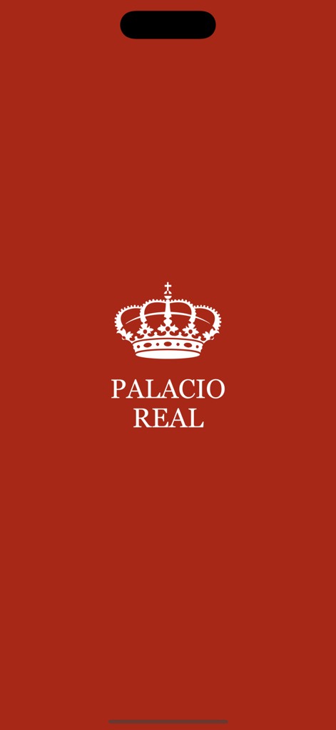 Palacio Real de Madrid - Écran de démarrage officiel de l'application Palais Royal de Madrid avec un logo de couronne blanche sur fond rouge foncé