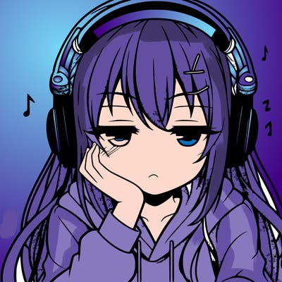 tired anime girl with head phones