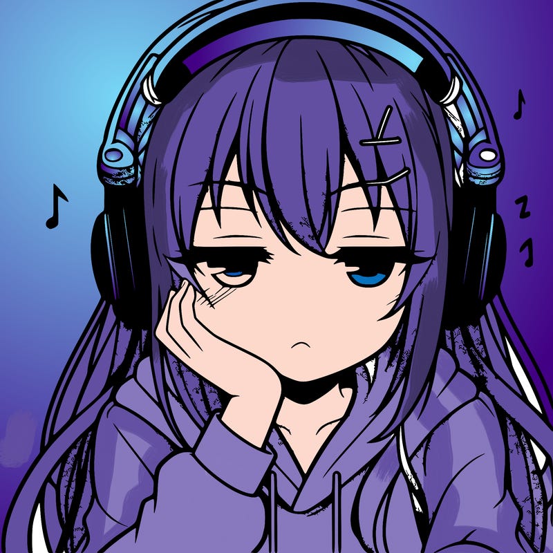 tired anime girl with head phones