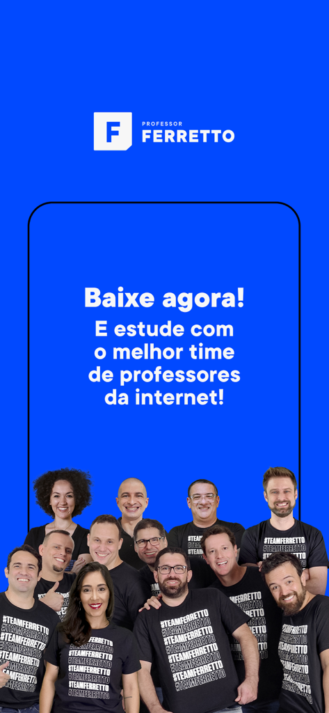 Professor Ferretto - Promotional screen for Professor Ferretto app featuring a diverse team of teachers and study invitation