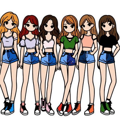 a group of girls wearing crop tops and shorts