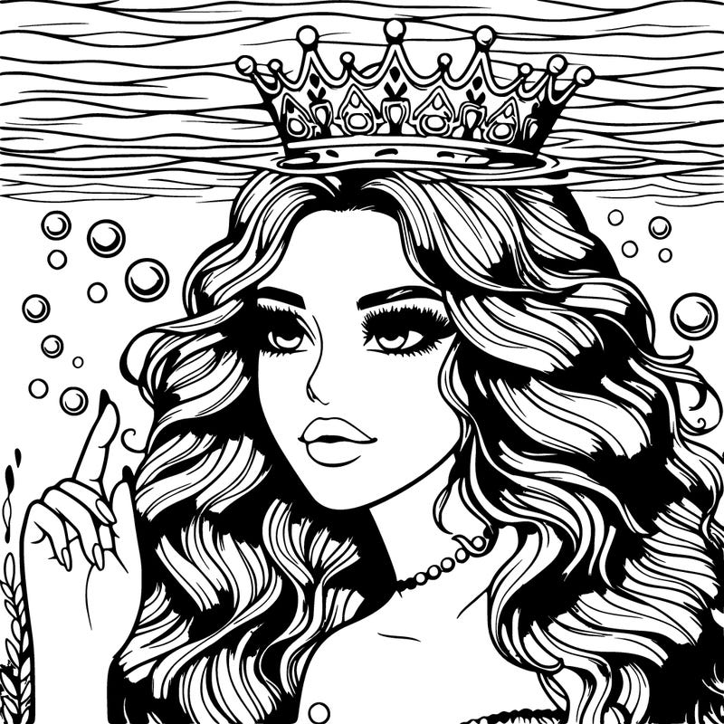 realistic woman under warter with i crown on