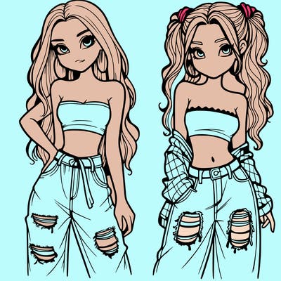 2 girls in crop tops and baggy jeans ripped