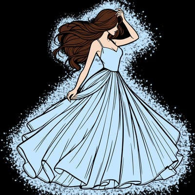 realistic woman with dress flowing in the wind