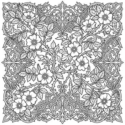 Immerse yourself in the captivating elegance of this Gothic Wild Roses coloring page, where natural beauty meets intricate, dark allure. This detailed design offers a unique blend of delicate blooms, thorny vines, and ornate patterns perfect for a truly engaging artistic escape.