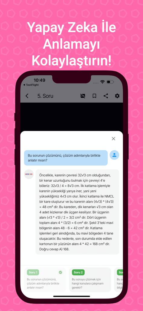 Fenomen Video Çözüm - A mobile screen showing the Fenomen Video Cozum app with a detailed AI generated math problem explanation