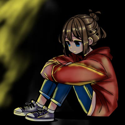 sad anime girl sitting alone