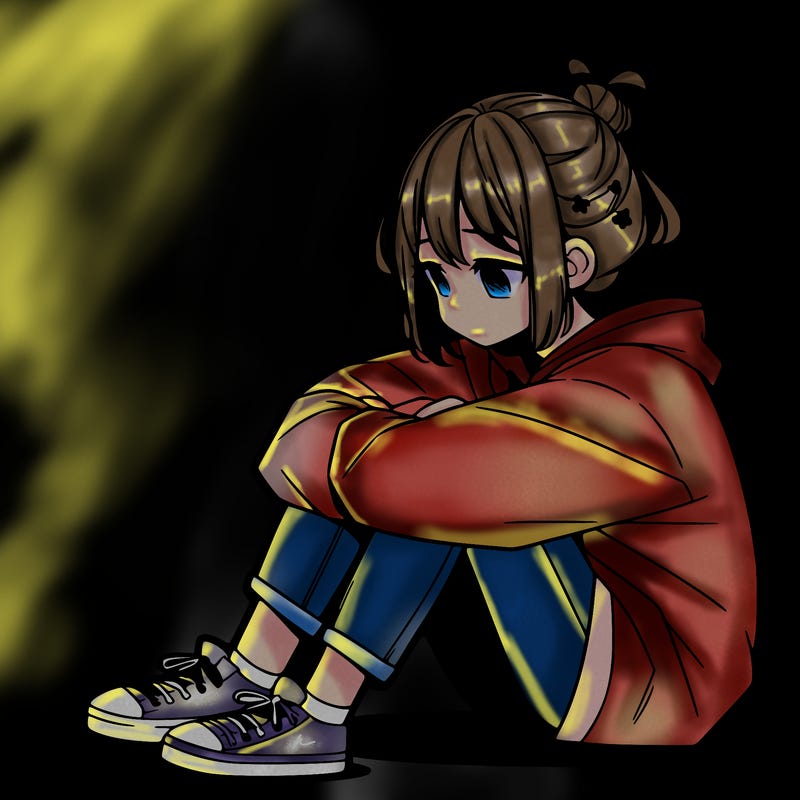 sad anime girl sitting alone