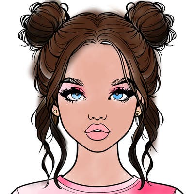realistic girl with two buns in hair and lips