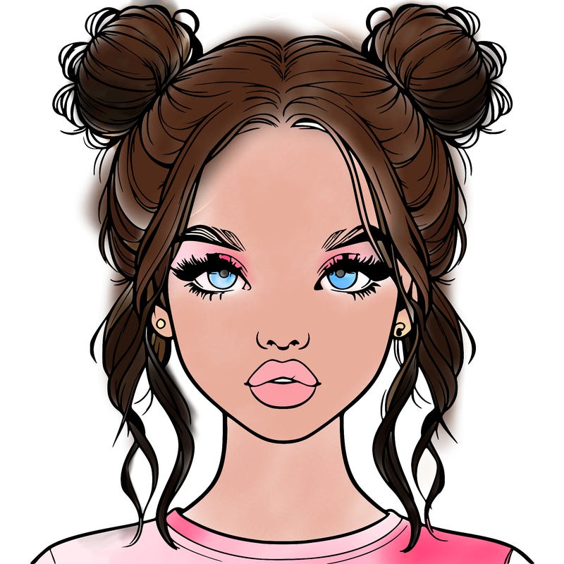 realistic girl with two buns in hair and lips