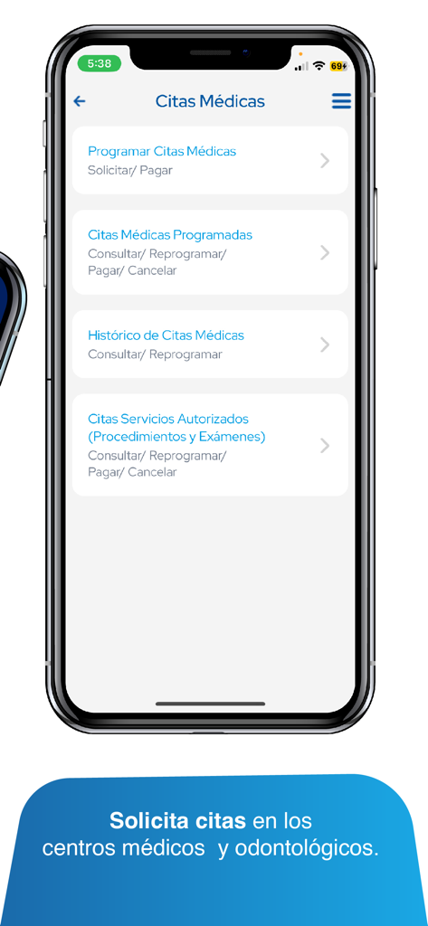 Colmédica - Colmedica mobile app interface showing options for scheduling and managing medical and dental appointments.