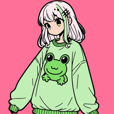 girl wearing frogging sweatshirt