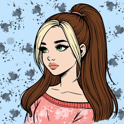 realistic girl with a high ponytail