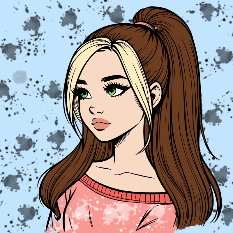 realistic girl with a high ponytail