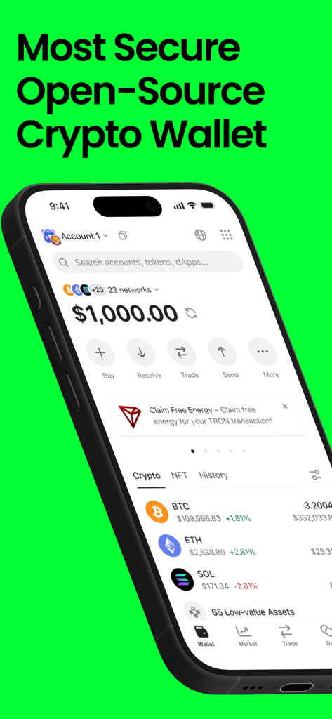 OneKey app on iPhone showing a crypto wallet balance and asset management features