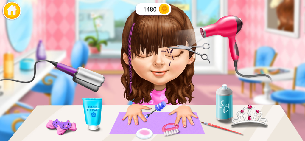 Sweet Olivia Summer Fun 2 - A young girl character getting a hair and nail makeover in a colorful virtual beauty salon