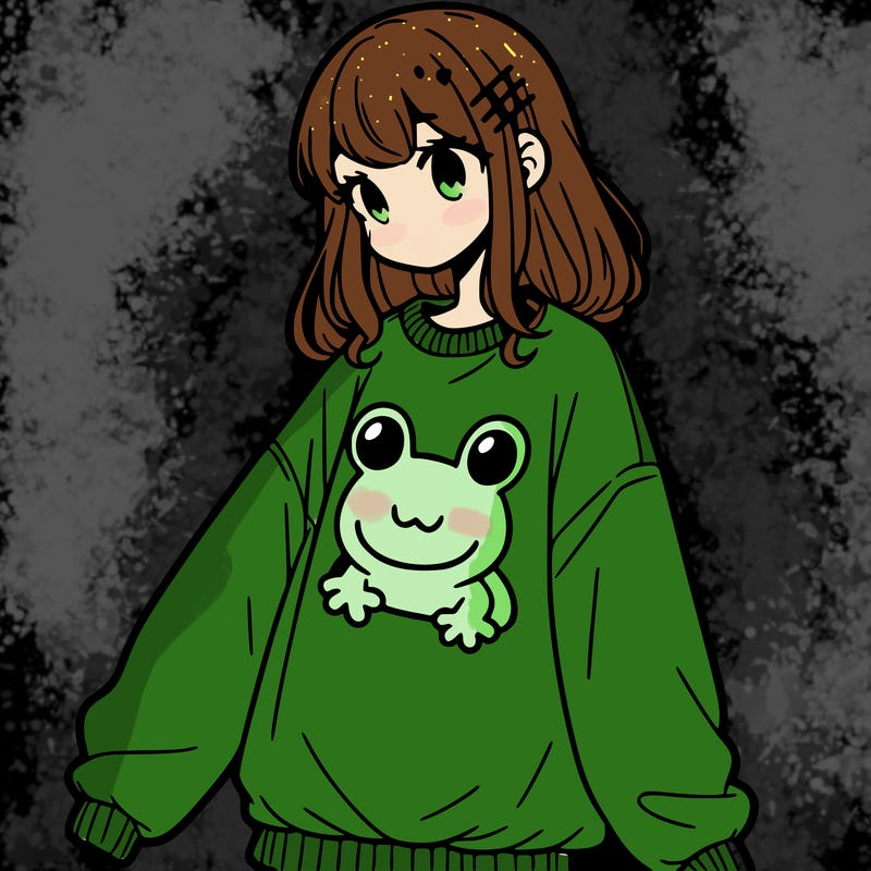 girl wearing frogging sweatshirt