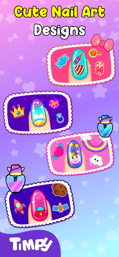 Nail Art Salon Games For Girls - Vitrine de designs fofos de arte de unhas com temas de doces, unicórnio e espaço