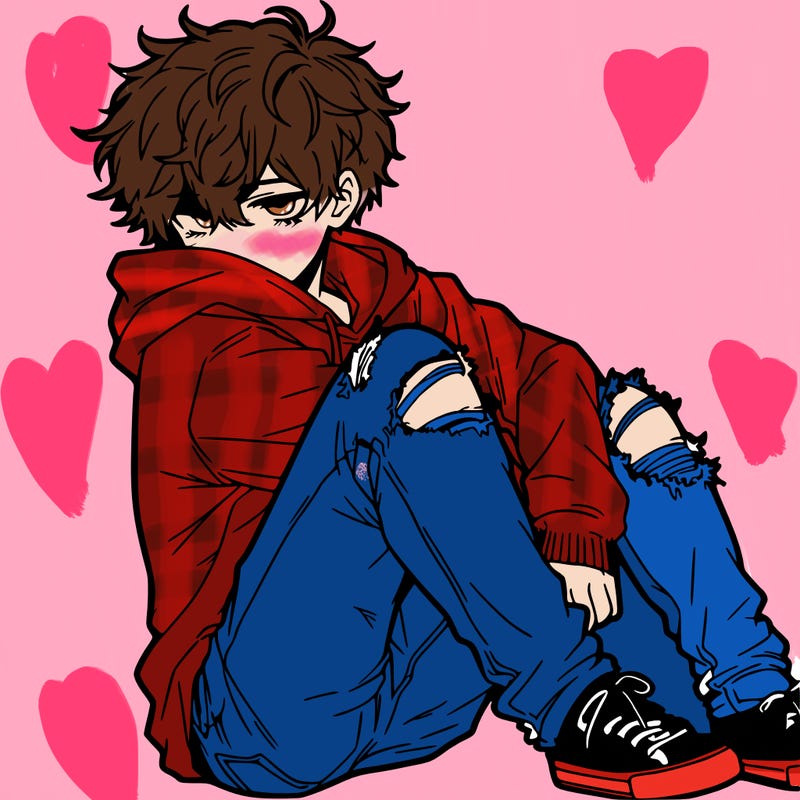 a male hoddie ripped jeans messy hair anime