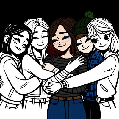 4 teenage girls hugging