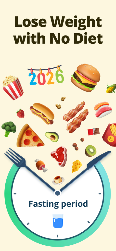 Gráfico mostrando um relógio de jejum e vários alimentos com o título Perca Peso Sem Dieta.