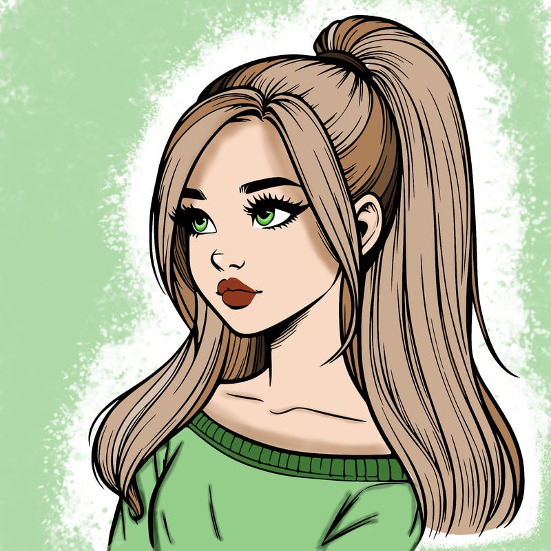 realistic girl with a high ponytail