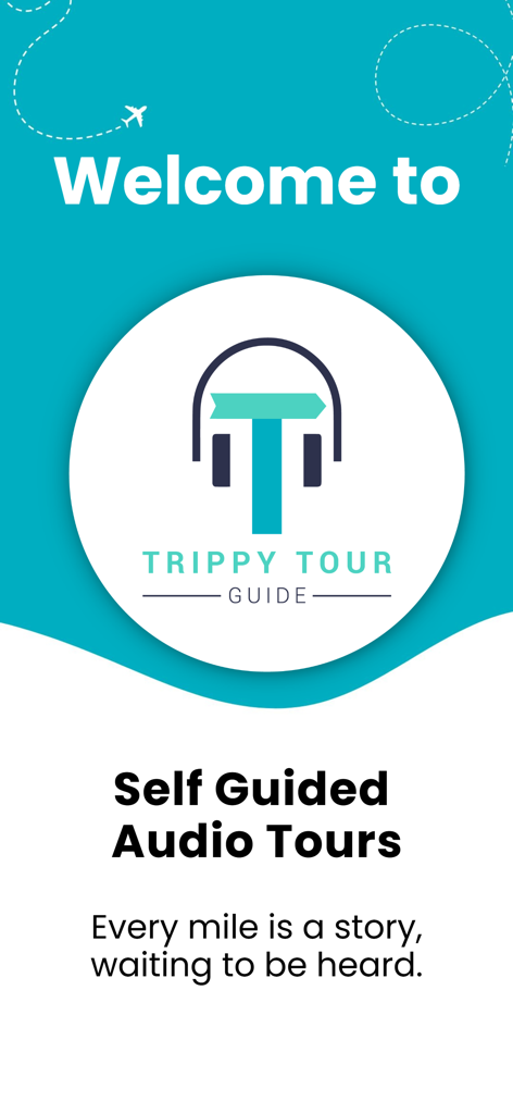 Trippy Tour Guide - Welcome screen of the Trippy Tour Guide app featuring its logo and self guided audio tours slogan