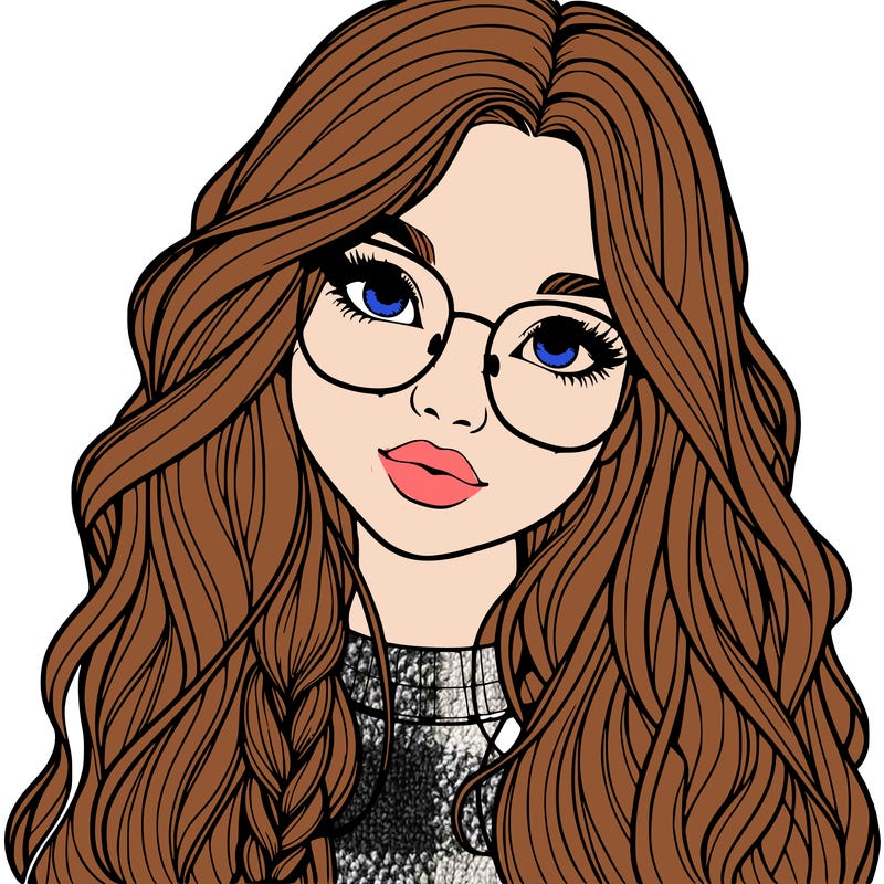 girl with long hair and freckles and glasses realistic