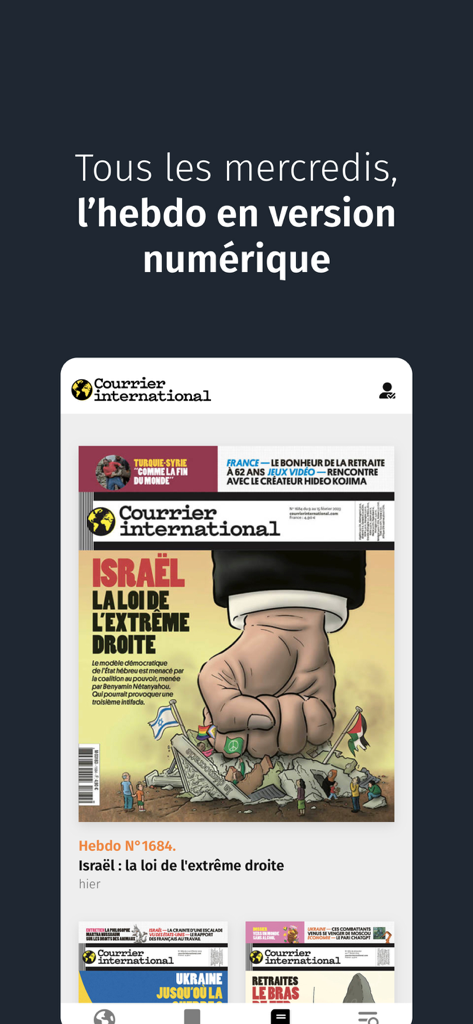 Courrier international - Courrier International app showing its weekly digital news magazine