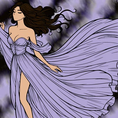 realistic woman in dress flowing the the wind