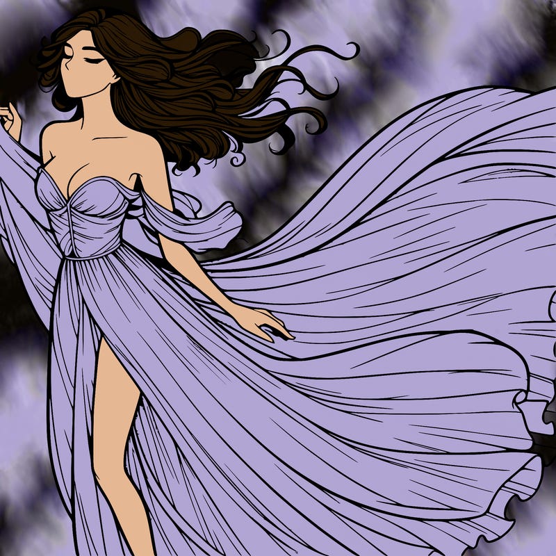 realistic woman in dress flowing the the wind
