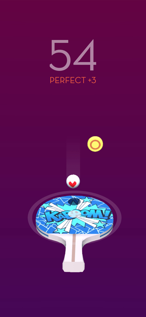 Tapong - Ping Pong Game - Gameplay screenshot of Tapong showing a ping pong paddle hitting a ball with a score of 54