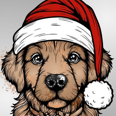 realistic dog with a christmas hat