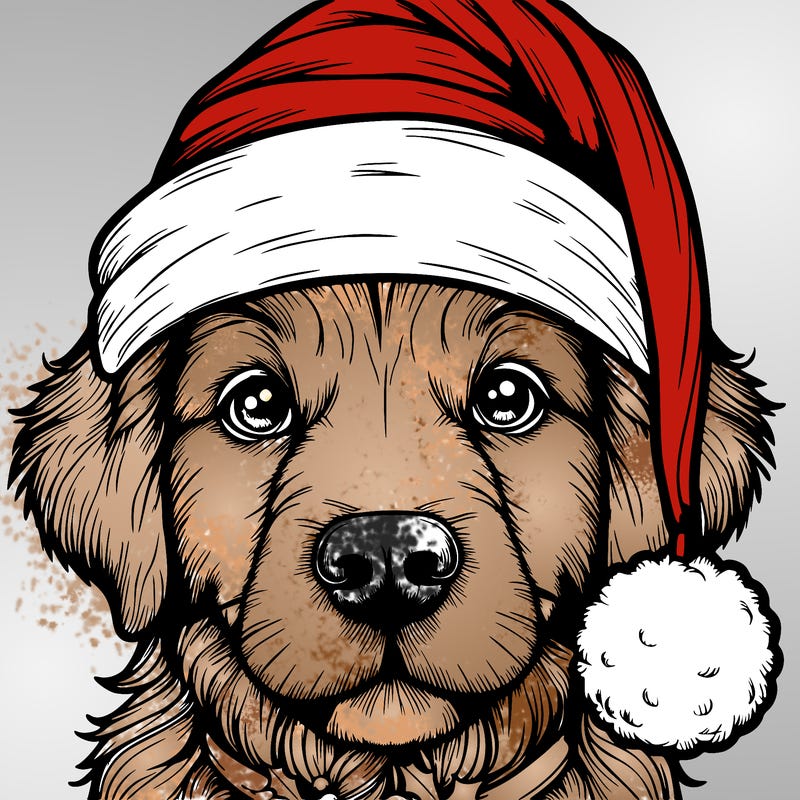 realistic dog with a christmas hat