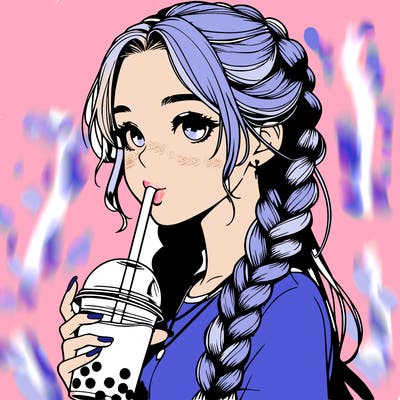 realistic girl with braided hair drinking boba
