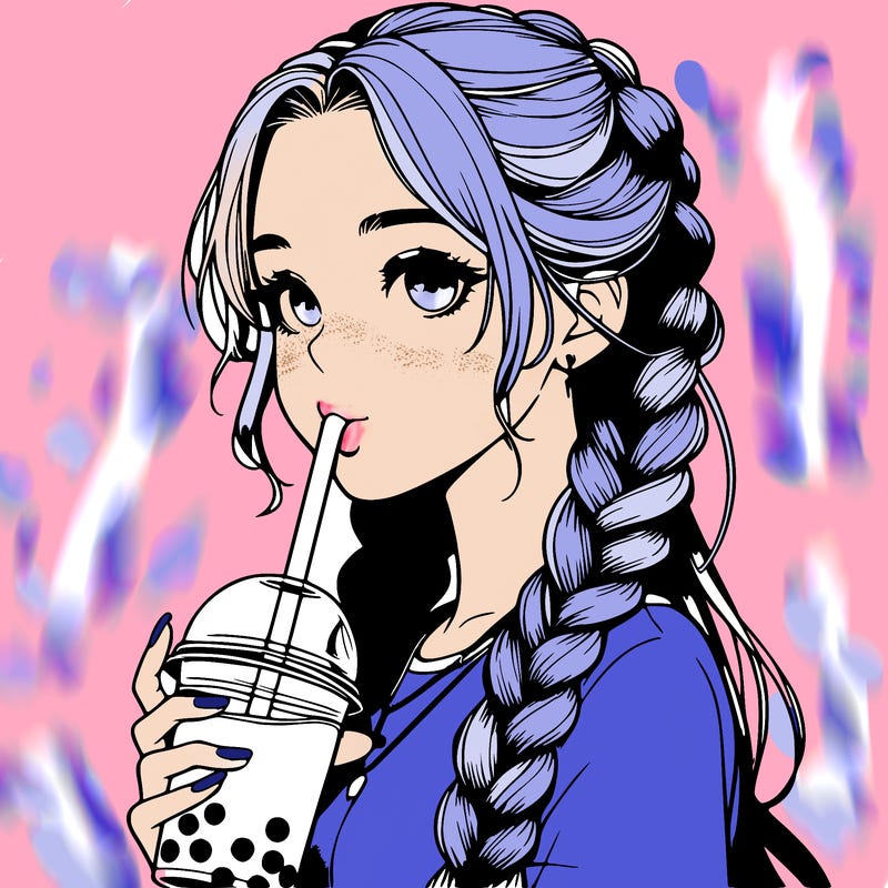 realistic girl with braided hair drinking boba