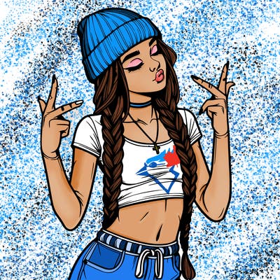 realistic teenage girl with braids and a beanie and crop top doing 🫶🏼