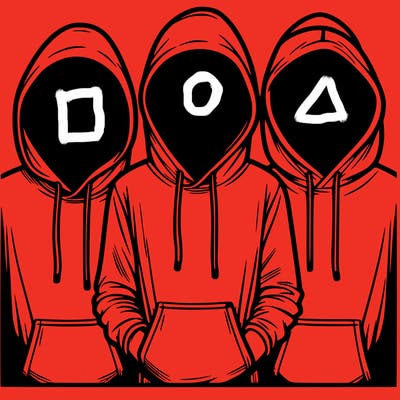 3 faceless people in  hoodies