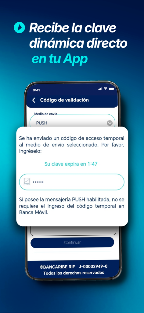Conexión Digital Empresas - A secure validation screen in the Conexion Digital Empresas app for receiving dynamic keys and temporary access codes